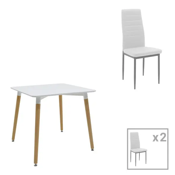 Set dining Natali-Parker, Pako World, 3 piese, MDF, Alb-natural, 80x80x76 cm
