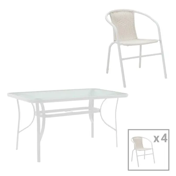 Set dining Obbi-Ensure, Pako World, Metal, Alb, 120x70x70 cm