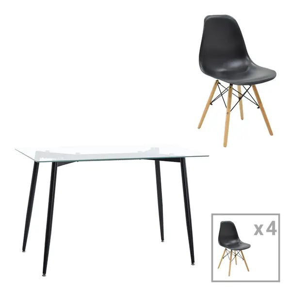 Set dining Quana-Julita, Pako World, 5 piese, Negru, 120x70x75 cm