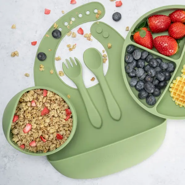 Set diversificare AppeKids din silicon 5 piese Classic Raw Green
