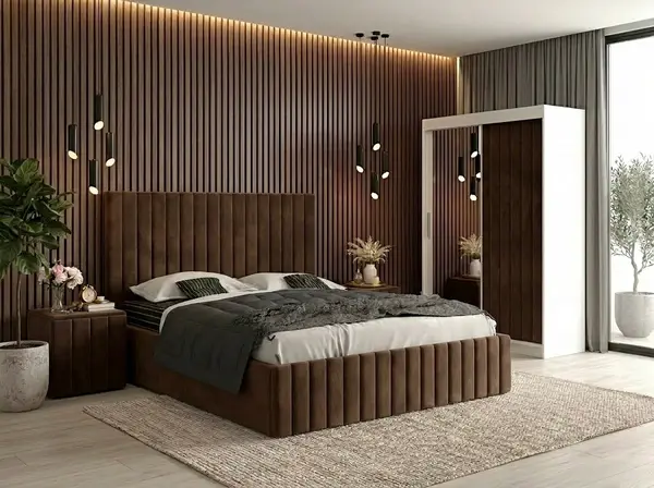Set dormitor Cairo Maro cu dulap tapitat Cairo 150 cm Maro
