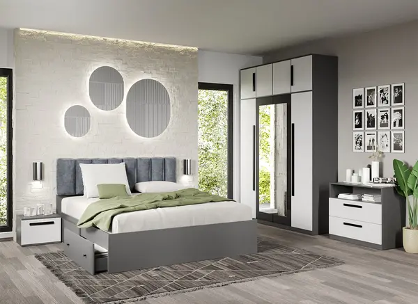 Set dormitor complet Alb cu Gri - Dallas - C01