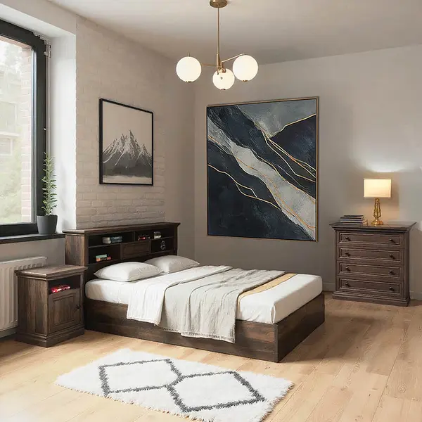Set dormitor cu 3 piese Mozart, Lemn, Nuc, 160x200 cm