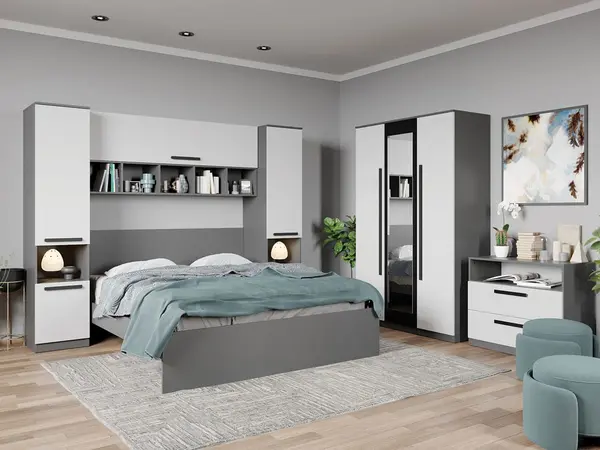 Set dormitor de Tineret Gri + Alb - Tudor - C5