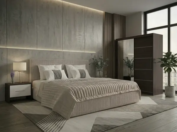 Set dormitor Malibu Bej cu dulap Atlantic 150 cm Wenge