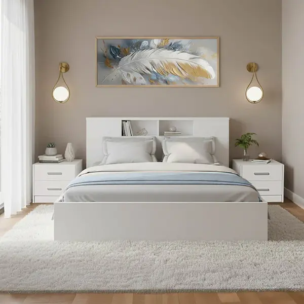 Set dormitor Olympus White, Lemn, Set 3 piese, Pat 140x200 cm