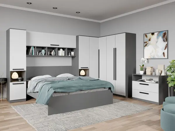 Set dormitor pe colt Gri+Alb - Tudor - C3
