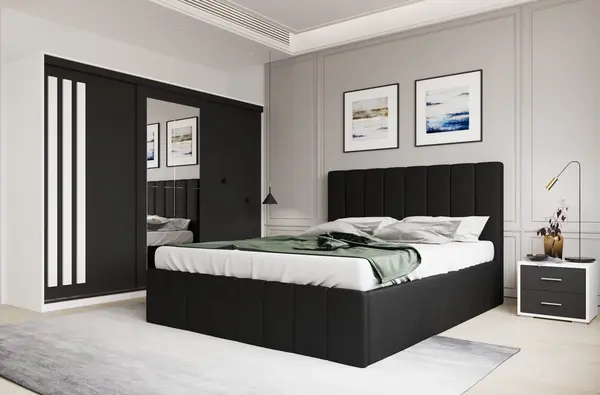 Set dormitor Prado Negru cu dulap Paris Alb/Gri