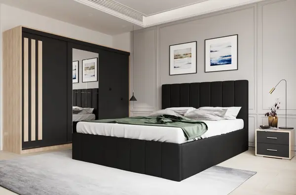 Set dormitor Prado Negru cu dulap Paris Sonoma/Gri