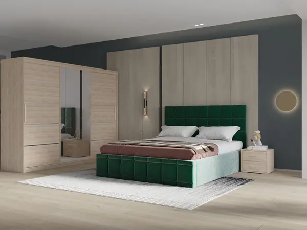 Set dormitor Royal 250, Verde cu Dulap Sonoma