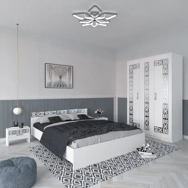 Set dormitor Silver 3U, Alb cu insertii Gri