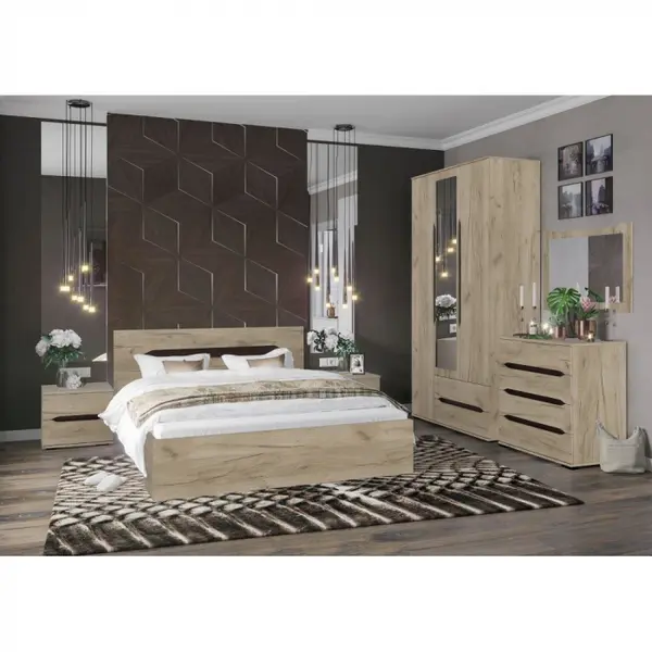 Set Dormitor Valencia Dulap 3 Usi Stejar k002