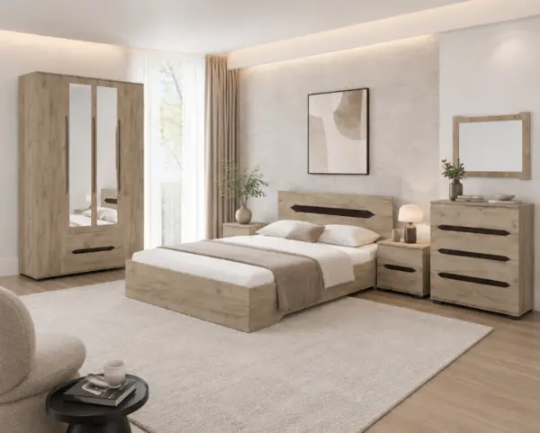 Set Dormitor Valencia Dulap 4 Usi Stejar K002