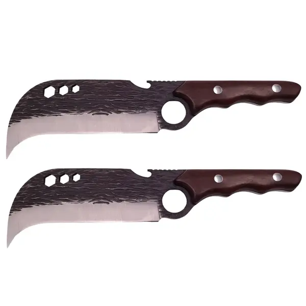 Set doua cutite macelarie DEPOX , lucrate manual, Claw of Osaka, 27.5 cm, maro, teaca piele