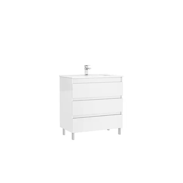 Set dulap baie 3 sertare Gala Daily cu lavoar inclus, 80 cm, alb lucios