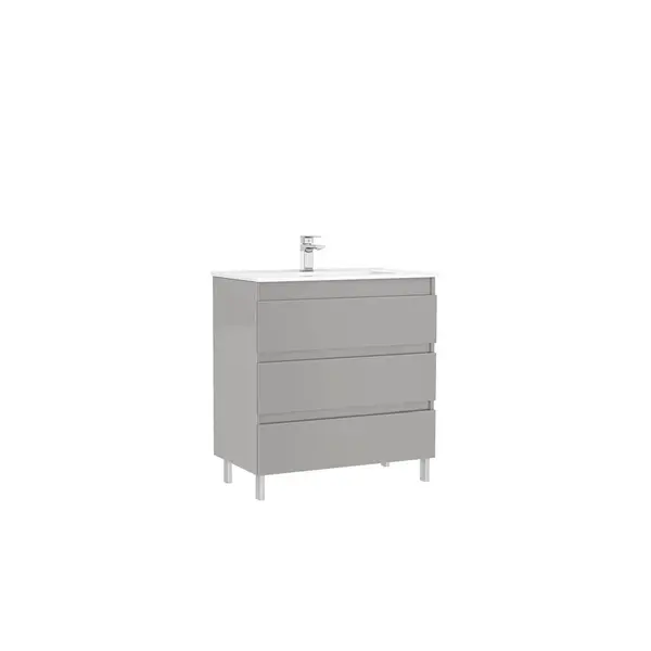 Set dulap baie 3 sertare Gala Daily cu lavoar inclus, 80 cm, gri lucios