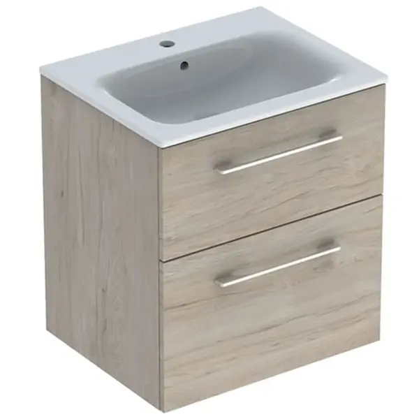 Set dulap baie cu lavoar incastrat Geberit Selnova Square, 60 cm, nuc deschis