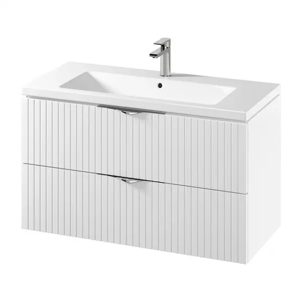 Set dulap baie suspendat 2 sertare lavoar inclus, 100 cm, culoare alb mat, MDF, Cersanit Tirso