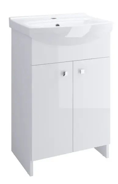 Set dulap baie suspendat alb 60 cm cu lavoar, doua usi, Cersanit Cersania