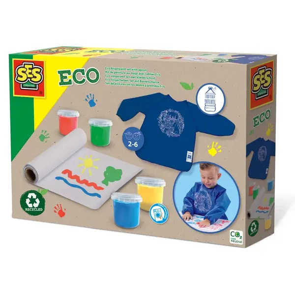 Set ECO acuarele pentru degete cu sort pentru copii si rola de hartie reciclata