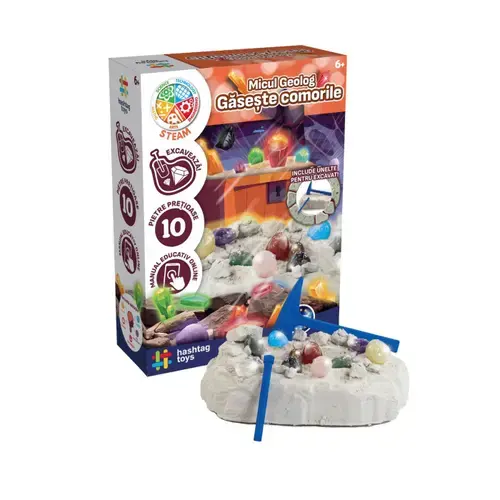 Set educativ Hashtag Toys STEAM - Micul geolog, Gaseste comorile, lb. romana, +6 ani