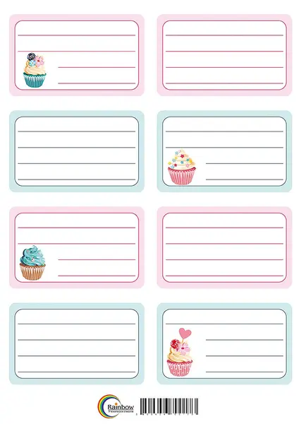 Set etichete școlare Rainbow - Cupcakes, 24 bucăți