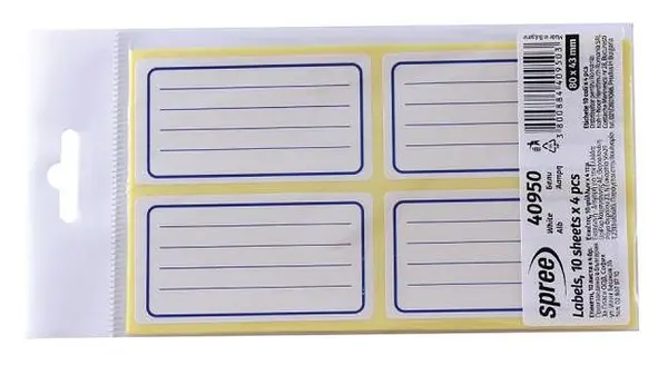 Set etichete scolare Spree - Albe, adezive, 40 bucati