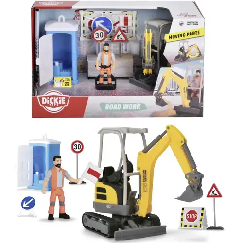 Set Excavator Wacker Neuson Dickie Toys, 15 cm, cu accesorii