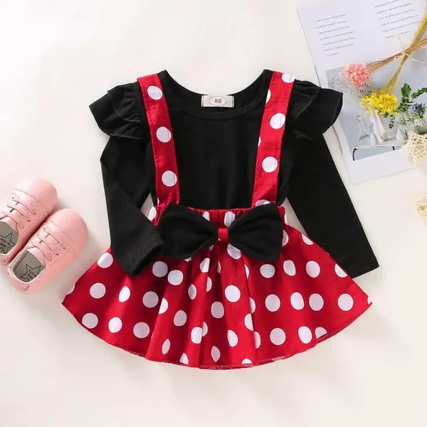 Set Fetite Rosu Cu Buline Maneca Lunga - 12-18 luni