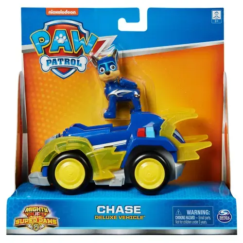 Set figurina cu vehicul Paw Patrol Mighty Pups Deluxe, Chase