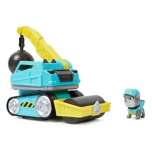 Set figurina cu vehicul Paw Patrol Rubble Crew, Vehicul cu bila de demolare si compactor