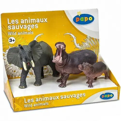 Set figurine Papo - Animale salbatice, Elefant si Hipopotam cu pui