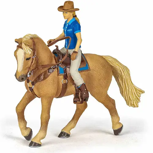 Set figurine Papo - Cai si Ponei, Cowgirl pe cal