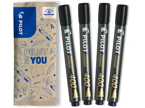 Set flow pack 4 markere permanente Pilot P400 negre 4.0 mm varf tesit Set flow pack 4 markere permanente Pilot P400 negre 4.0 mm varf tesit