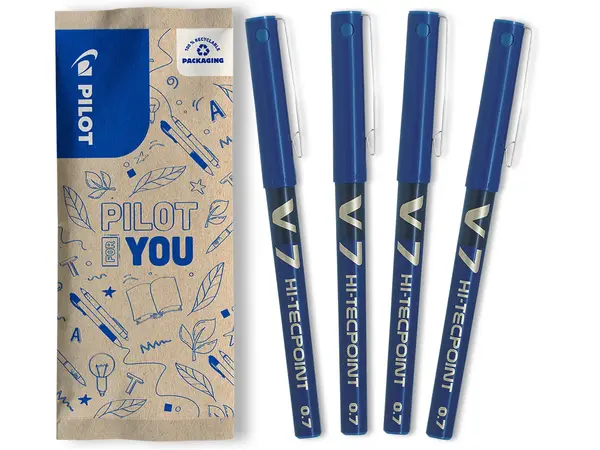 Set flow pack 4 rollere Pilot V7 Hi-Tecpoint albastre 0.7 mm cu capac Set flow pack 4 rollere Pilot V7 Hi-Tecpoint albastre 0.7 mm cu capac