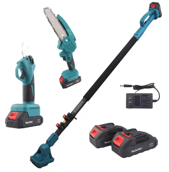 Set foarfeca gradina eelctrica si mini drujba 2 acumulatori 48V cu brat telescopic