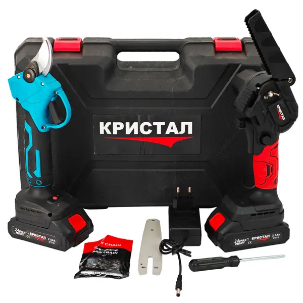 Set foarfeca Mini drujba cu 2 acumulatori DDT-CRISTAL, incarcator, accesorii incluse, 24 V, 2 Ah