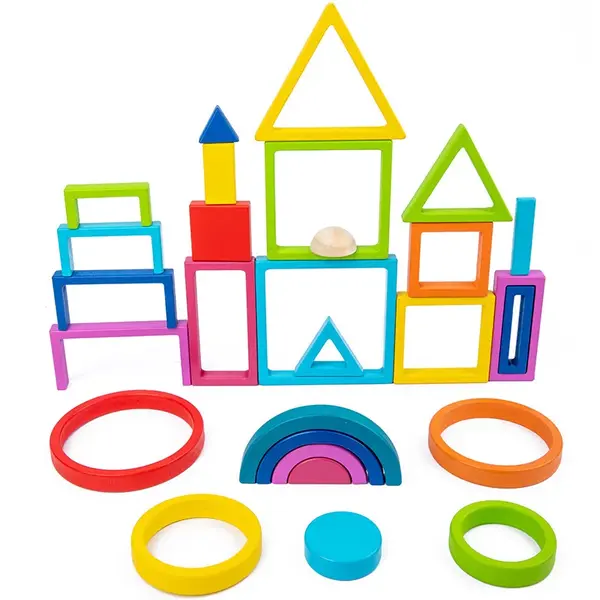 Set forme geometrice din lemn - joc educativ tip Montessori pentru copii