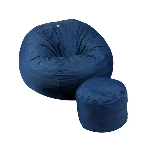 Set Fotoliu King Size cu Otoman (suport picioare), Material Textil - Blue Denim