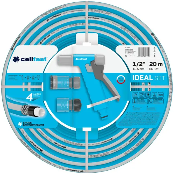 set furtun pentru gradina cellfast ideal 1 2 20m, protectie uv, antirasucire, pistol stropire, conectori