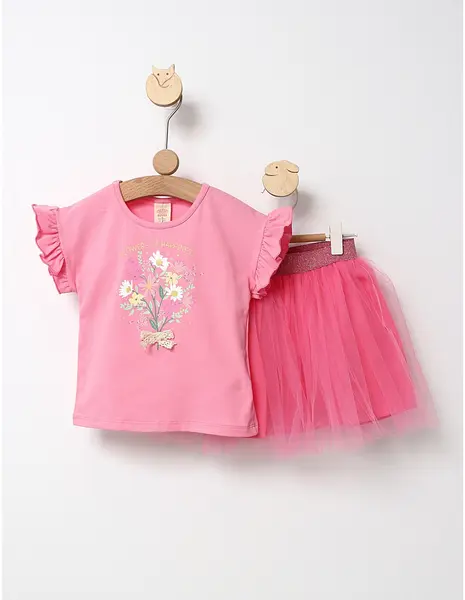 Set Fustita+Bluzita Flowers roz-inchis