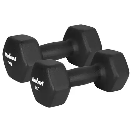 Set gantere Rebel Active RBA-2330-7, 2 x 7kg, fonta si invelis de neopren (Negru)