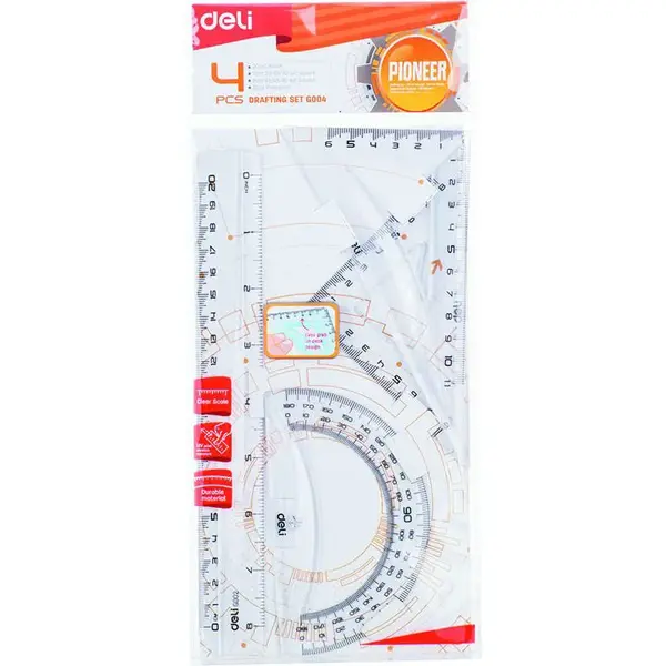Set geometrie 4 piese transparent EG00412 Deli Set geometrie 4 piese transparent EG00412 Deli