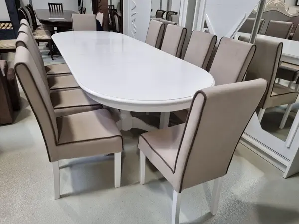 SET GLAM 12, MASA EXTENSIBILA 160x280 cm+ 10 SCAUNE PERSONALIZABIL PE CULORI