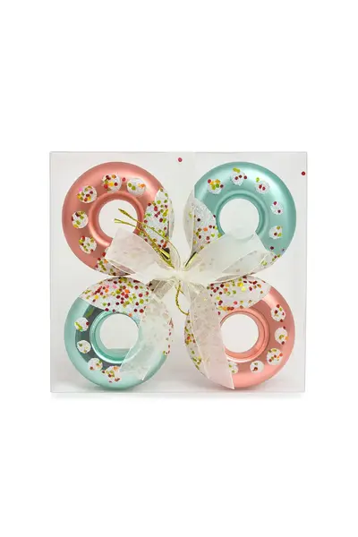 Set Globuri Craciun Tip Donut Diverse Culori cu Sclipici 4 buc, 13.5x13.5cm