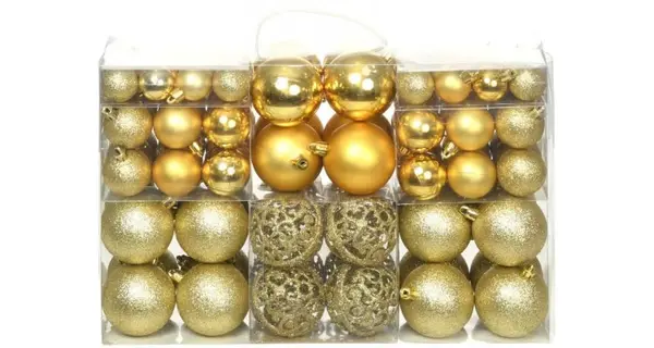 Set globuri de Craciun 100 de piese, 3/4/6 cm, auriu