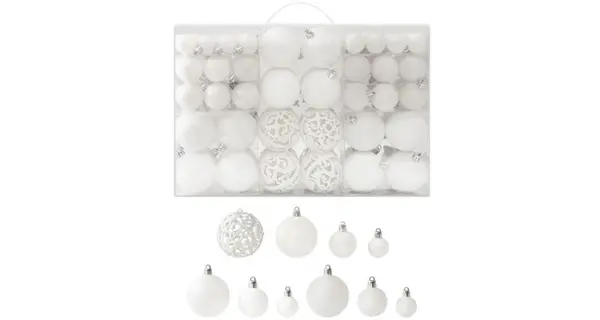 Set globuri de Craciun, 100 piese, alb