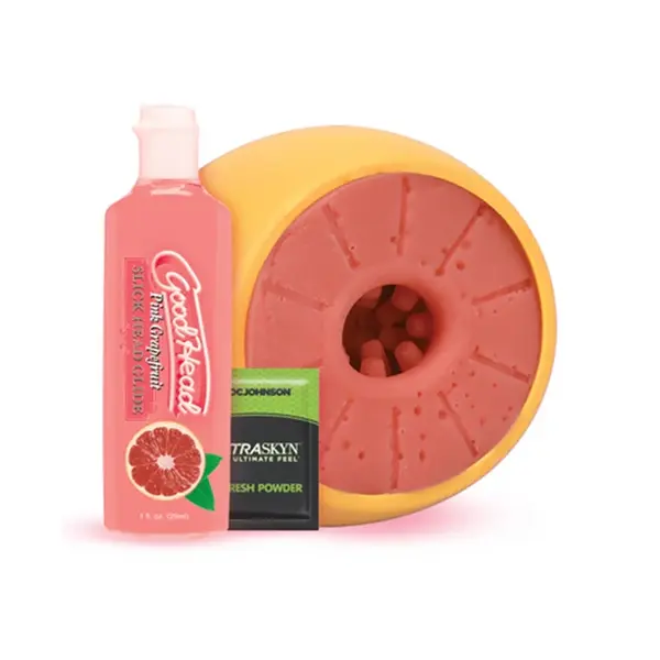 Set GoodHead - Blow Job, pentru sex oral, cu masturbator si lubrifiant Slick Head cu aroma de grefe, 29 ml
