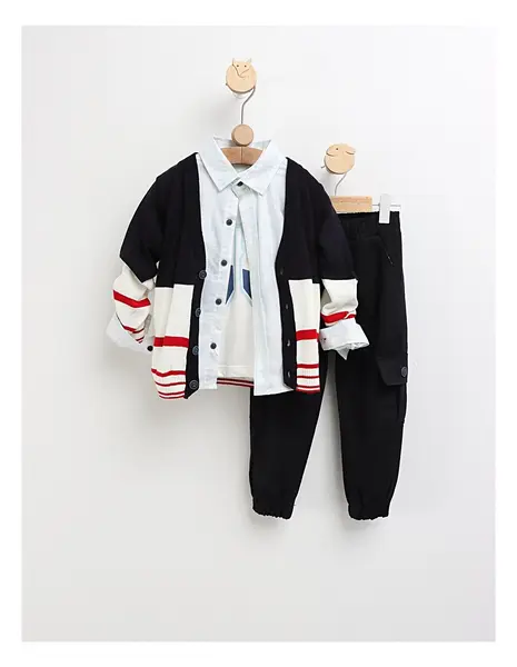 Set haine copii cu cardigan, cămașă și pantaloni, bumbac confortabil