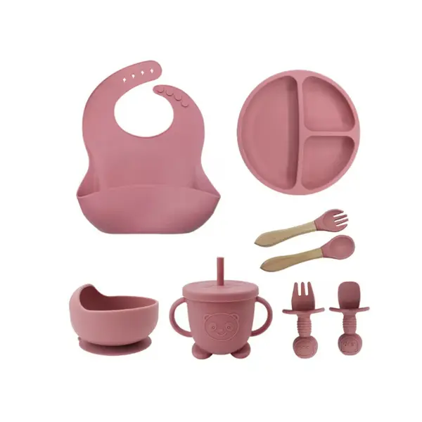 Set hranire bebelusi 8 piese, termorezistente, silicon, fara BPA, pliabile, usor de curatat